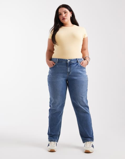 Vero Moda Curve stretch straight leg jeans in medium blue denim - view 1