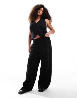 stretch tailored wide leg pants in black