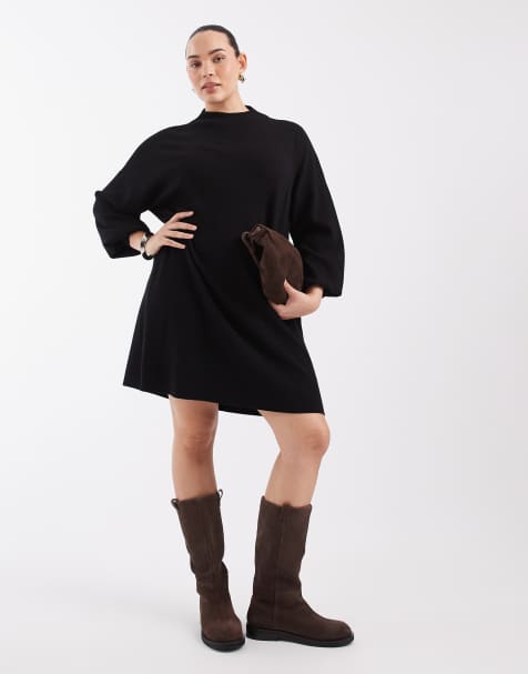 Vero Moda Curve Strick-Minikleid mit Stehkragen in Schwarz - view 1