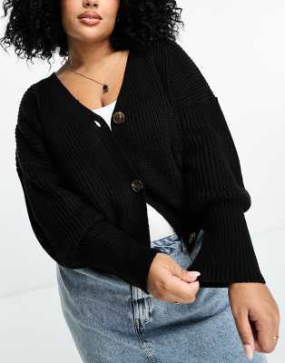 Vero Moda Curve - Strickjacke in Schwarz mit Knopfleiste