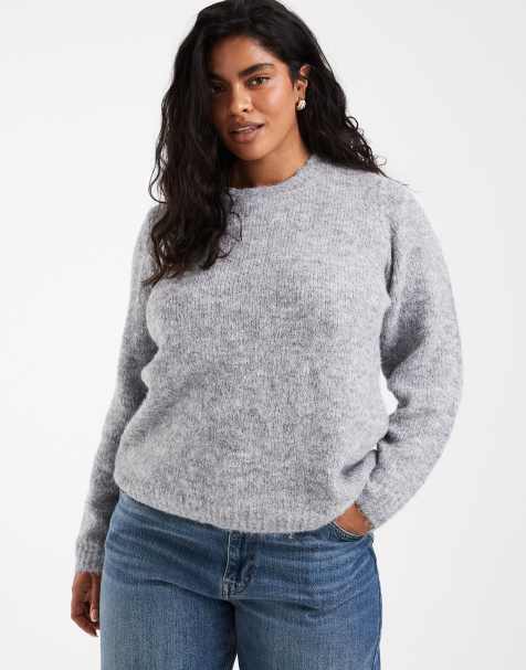 Vero Moda Curve Strickjacke mit Rundhalsausschnitt in hellgrau meliert - view 1