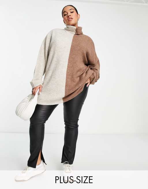 Vero Moda Curve – Strickpullover im Blockfarbendesign in Braun