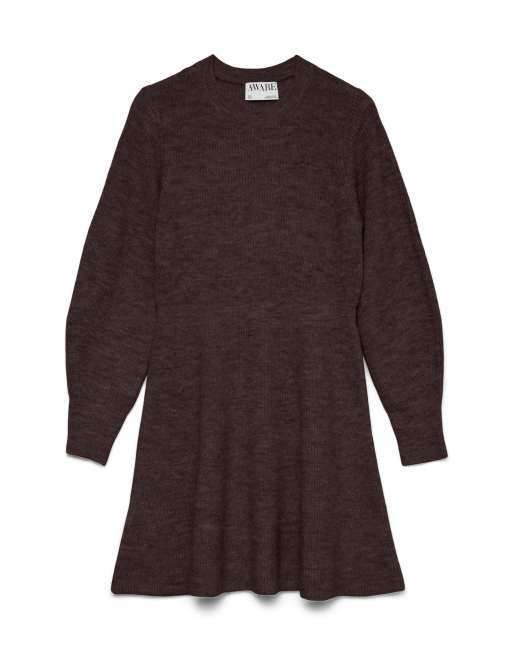 Vero Moda Curve strikket kjole i chokoladebrun, 5 af 5