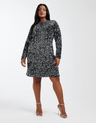 Vero Moda Curve - Strukturiertes Kleid in Schwarz und Silber mit Pailletten