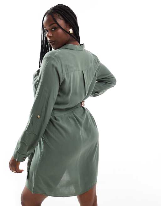Vero Moda Curve – Sukienka koszulowa mini w kolorze khaki, 4 z 4