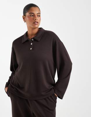 Vero Moda Curve Super Soft Polo Sweat Top Co-ord In Brown