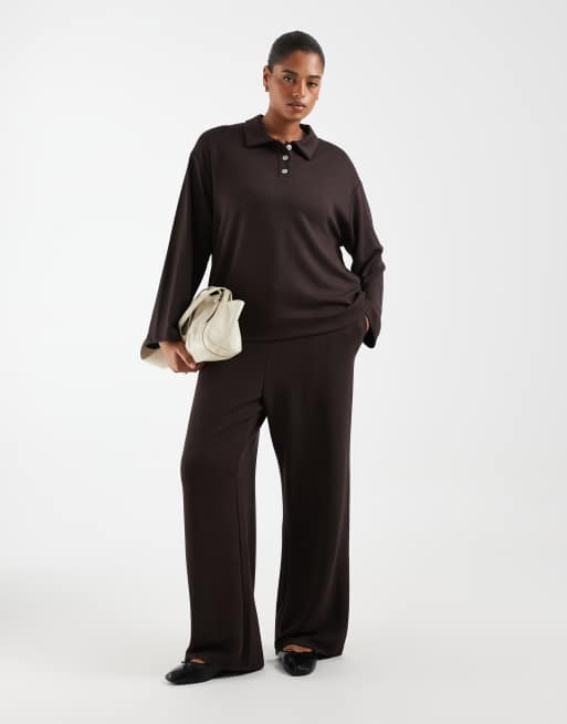 Vero Moda Curve Super Soft Polo and Wide Leg Jogger in Chocolate Brown, 3 of 3