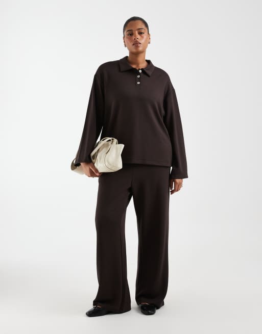 Vero Moda Curve supermjuk polo-sweat-topp i set i chokladbrun, 2 av 4