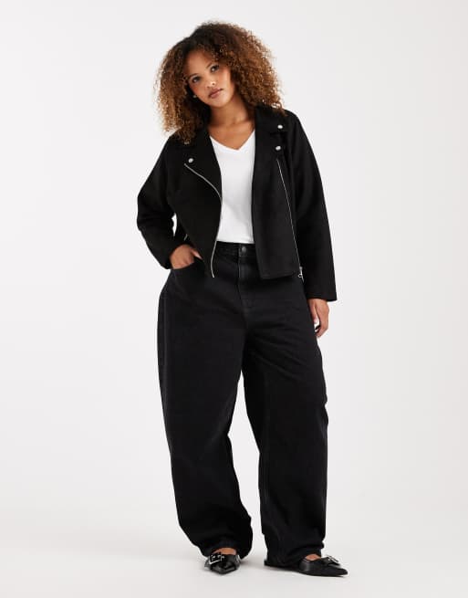 Vero Moda Curve – Svart bikerjacka i mockaimitation med tvättad finish, 2 av 4