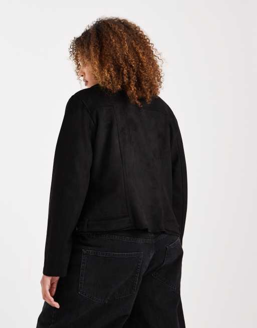 Vero Moda Curve – Svart bikerjacka i mockaimitation med tvättad finish, 4 av 4