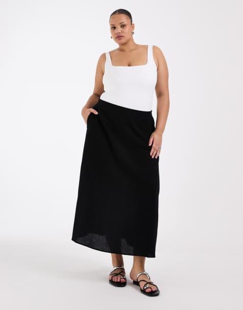 Vero Moda Curve – Svart midikjol med linnekänsla - view 1