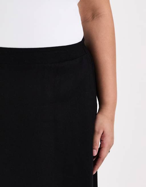 Vero Moda Curve – Svart midikjol med linnekänsla, 4 av 5