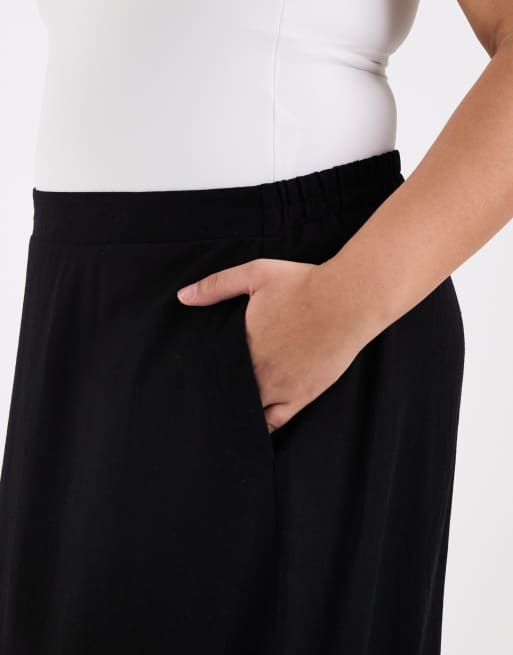 Vero Moda Curve – Svart midikjol med linnekänsla, 5 av 5