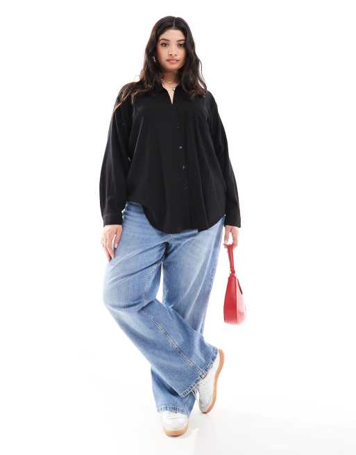 Vero Moda Curve – Svart skjorta i linnemix med lång ärm, 2 av 4