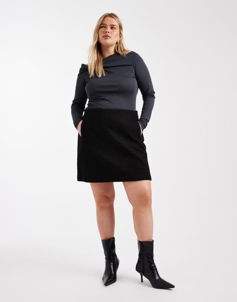 Vero Moda Curve – Svart, strukturerad minikjol med hög midja - view 1