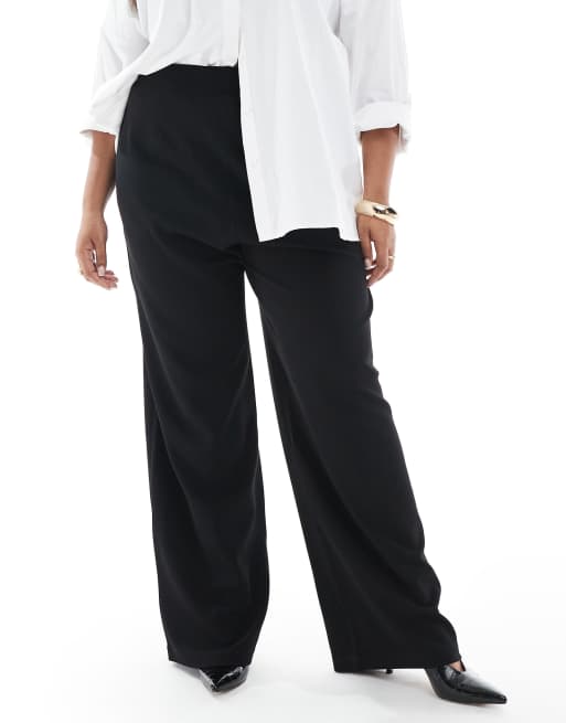 Vero Moda Curve – Svarta byxor med vida ben och veck framtill, 2 av 5