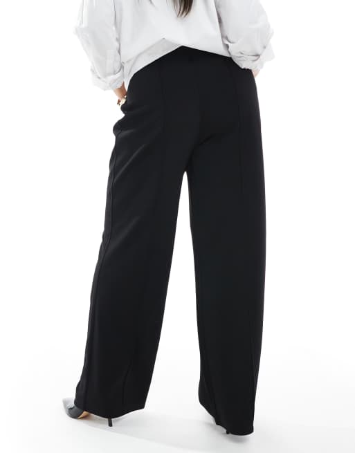 Vero Moda Curve – Svarta byxor med vida ben och veck framtill, 4 av 5