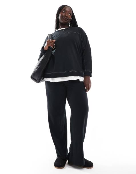 Vero Moda Curve – Svarta mjukisbyxor med vida ben, del av set - view 1