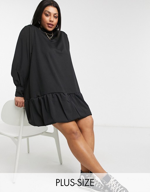 Vero Moda Curve sweat mini dress with pephem and volume sleeves in black