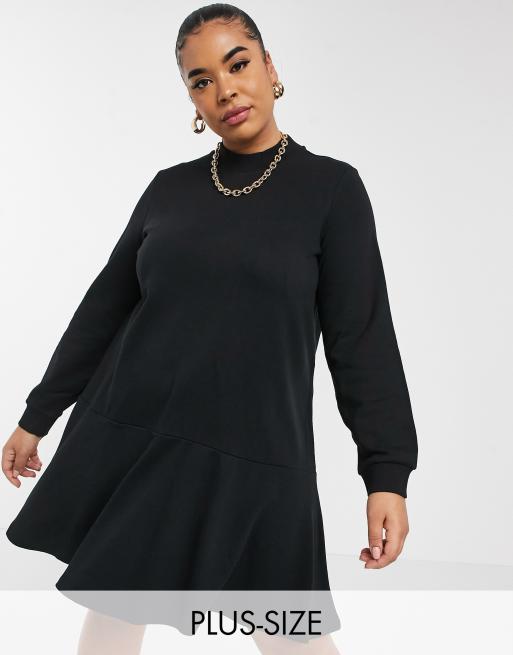 Moda Curve sweat smock dress with high neck in black | ASOS