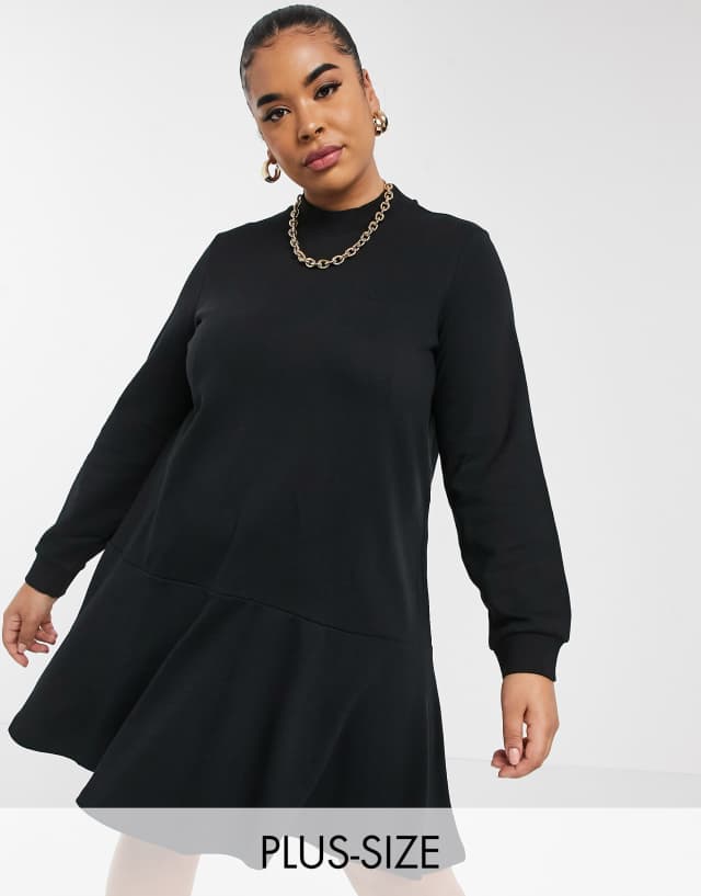 Vero Moda Curve sweat smock dress with high neck in black