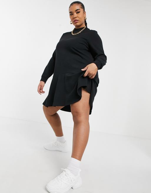 Vero Moda Curve sweatshirt smock dress with high neck in black, 4 of 4