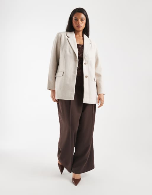 Vero Moda Curve – Szarobeżowa filcowa marynarka oversize, 2 z 4
