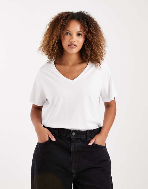 Vero Moda Curve - T-shirt con scollo a V, colore bianco