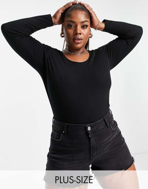 Vero Moda Curve - T-shirt manches longues en coton - Noir - BLACK