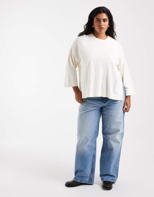 Vero Moda Curve t-shirt med halvlånga ärmar i vitt, 2 av 4