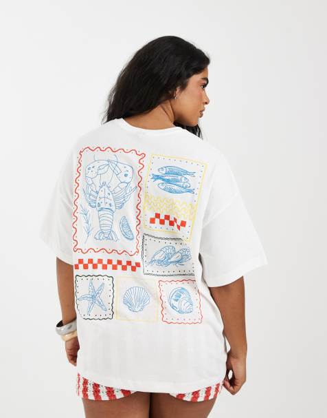 Vero Moda Curve - T-shirt oversize bianca con stampa a tema marino - view 1