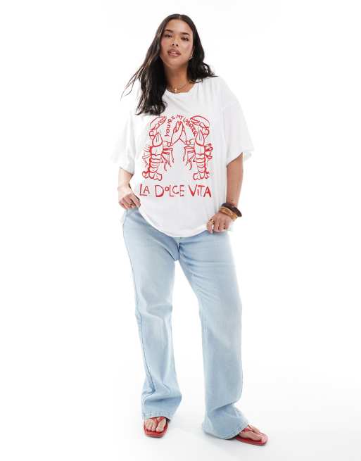 Vero Moda Curve - T-shirt oversize coupe boyfriend avec imprimé homard - Blanc, 2 de 4