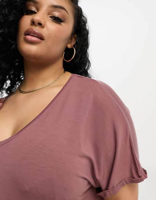 Vero Moda Curve - T-shirt rosa con scollo a V, 3 di 4
