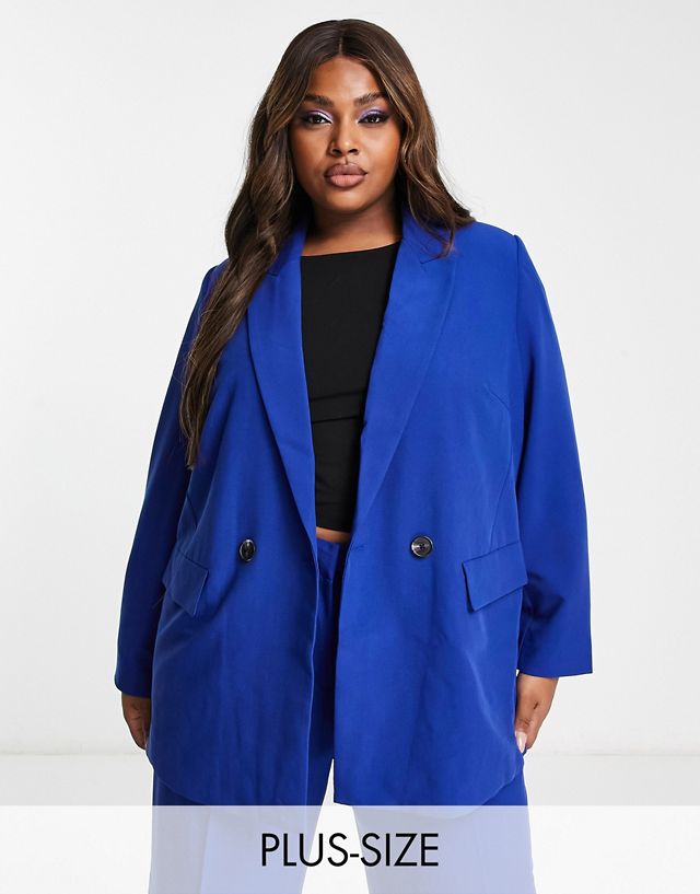 Vero Moda Curve tailored double breasted suit blazer in cobalt blue
