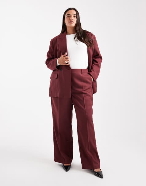 Vero Moda Curve tailored herringbone wide leg pants in burgundy - part of a set - view 1