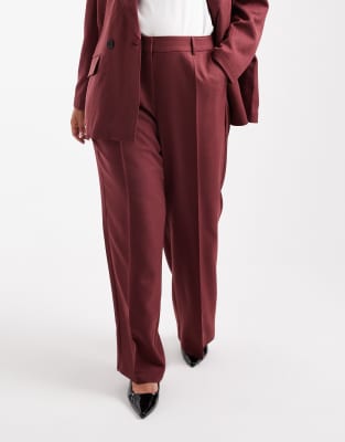 Vero Moda Curve Tailored Herringbone Wide Leg Pants In Burgundy