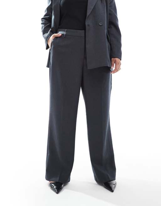 Vero Moda Curve tailored herringbone wide leg pants in dark gray melange - part of a set, 5 of 5