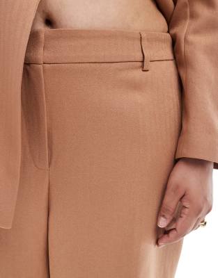 Vero Moda Curve Tailored Herringbone Wide Leg Pants In Brown