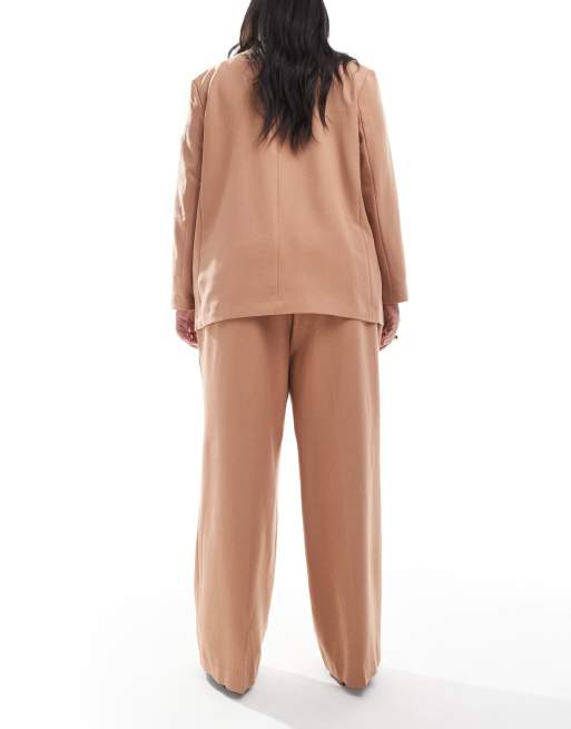 Vero Moda Curve tailored herringbone wide leg pants in mocha (Part of a set), 3 of 5