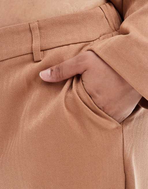 Vero Moda Curve tailored herringbone wide leg pants in mocha (Part of a set), 4 of 5