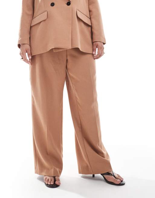 Vero Moda Curve tailored herringbone wide leg pants in mocha (Part of a set), 5 of 5