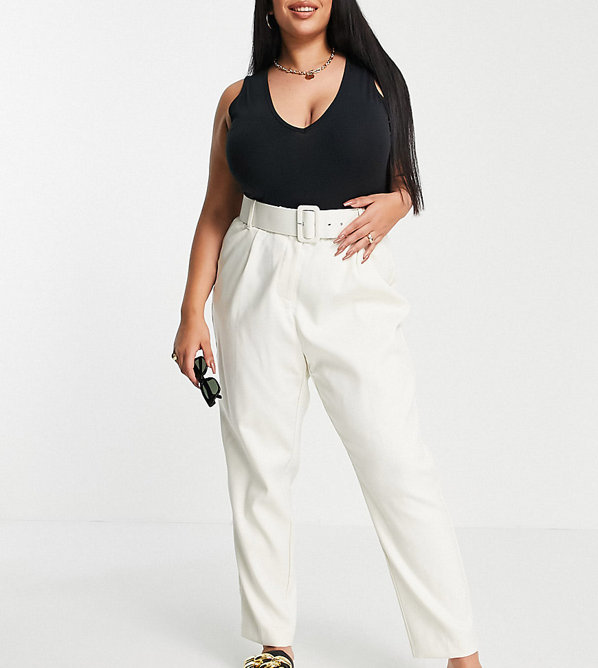 Vero Moda Curve tailored pants with pleat detail in cream-White