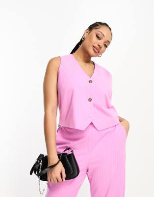 Vero Moda Curve tailored pinstripe cropped suit vest in pink - part of a set