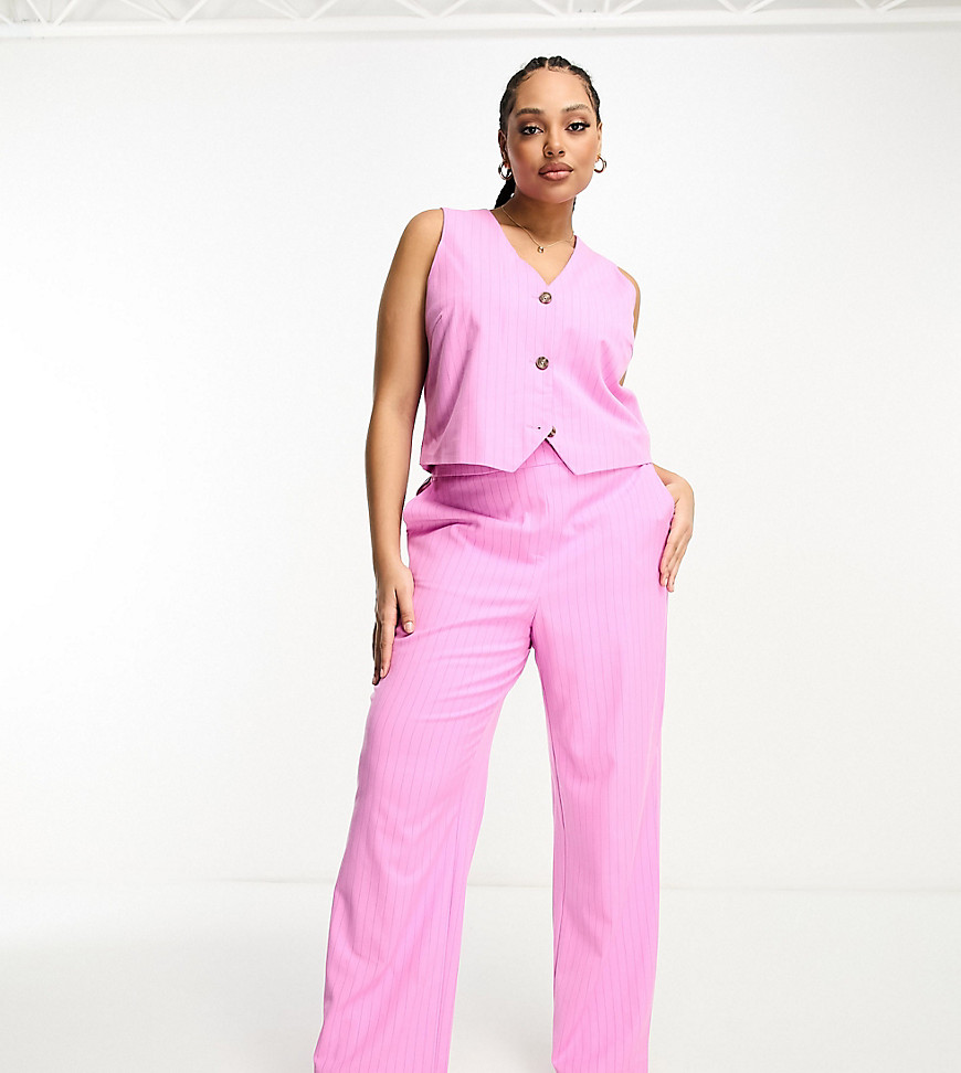 Vero Moda Curve tailored pinstripe wide leg pants in pink - part of a set