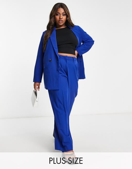 Blue pant suit plus hot sale size