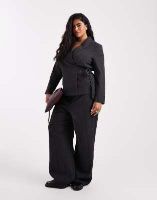 Vero Moda Curve Tailored Tie Side Blazer In Gray