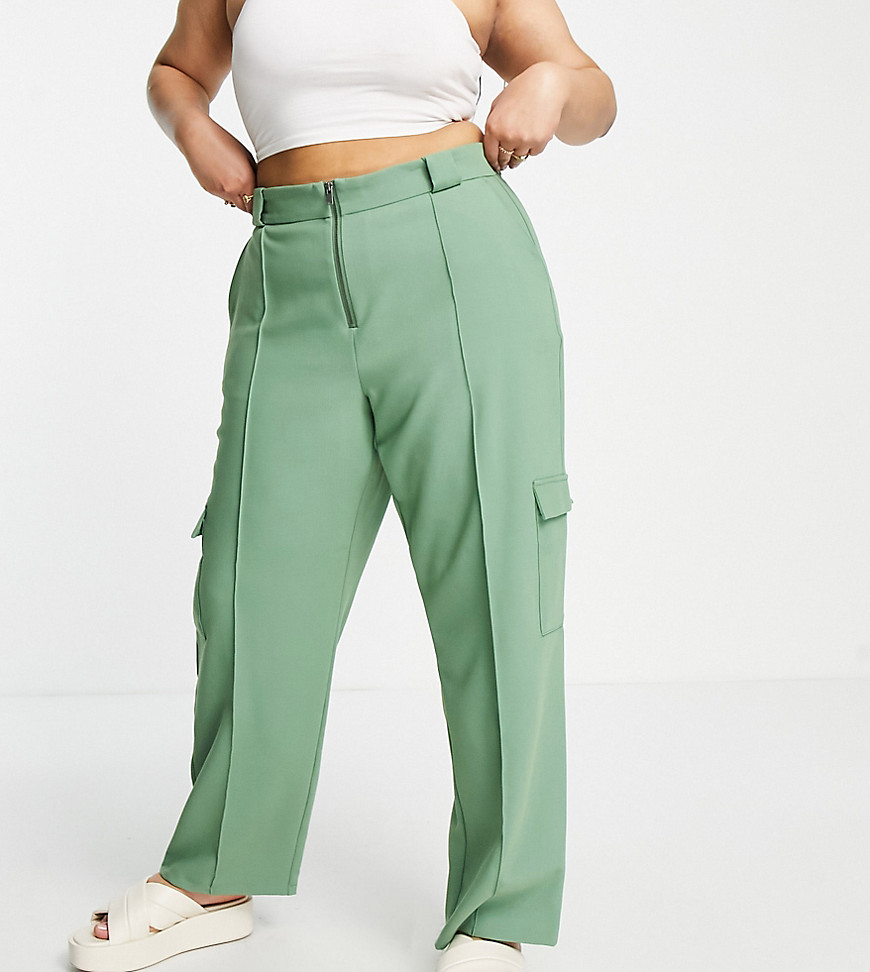 Vero Moda Curve tailored utility pants with zip front in green