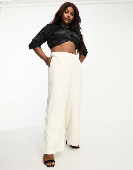 Shape White High Waist Wide Leg Pants, Tops