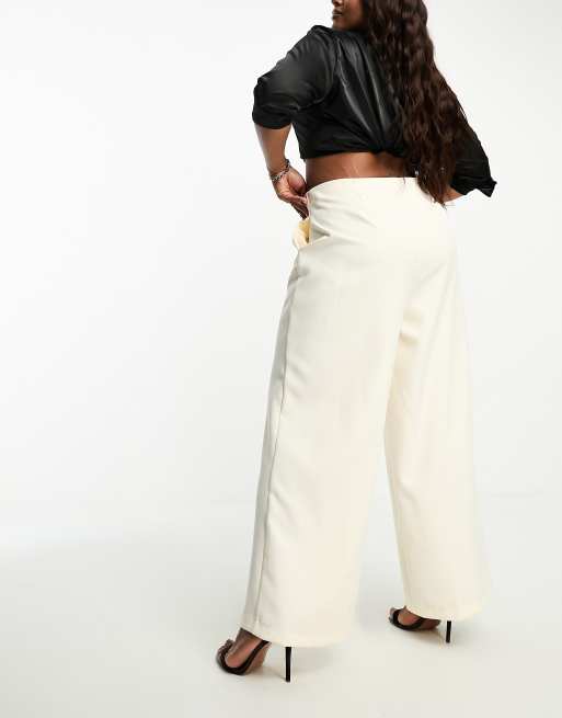 Vero Moda Petite tailored wide leg pants in cream