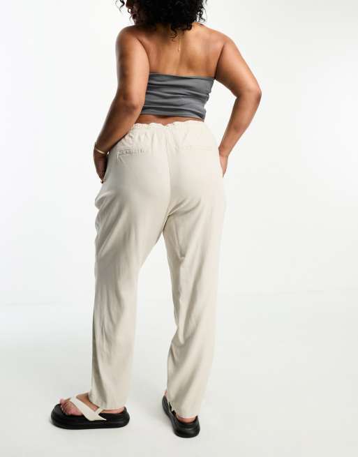 Vero Moda Curve - Tapered bukser i beige hørblanding, 4 af 4